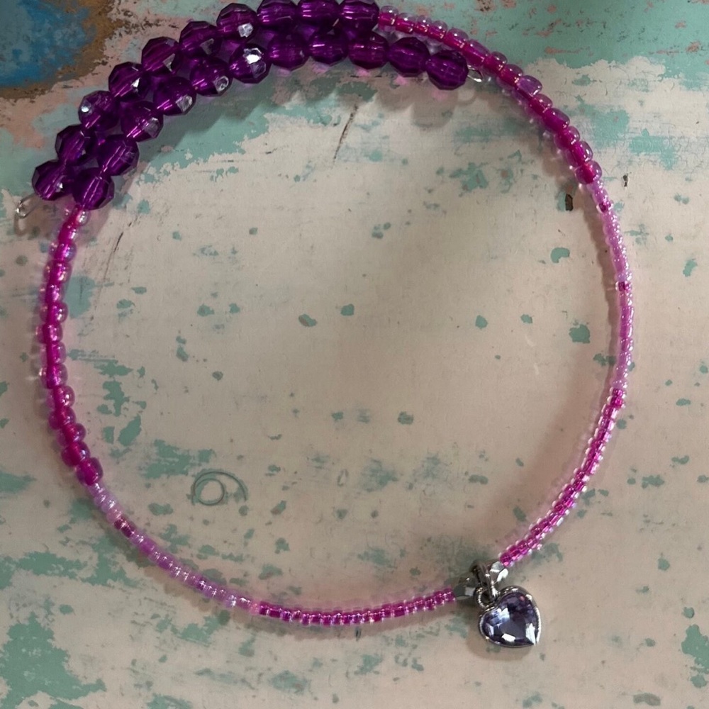 Colorful Beaded Choker Necklace With Heart Pendant 💜